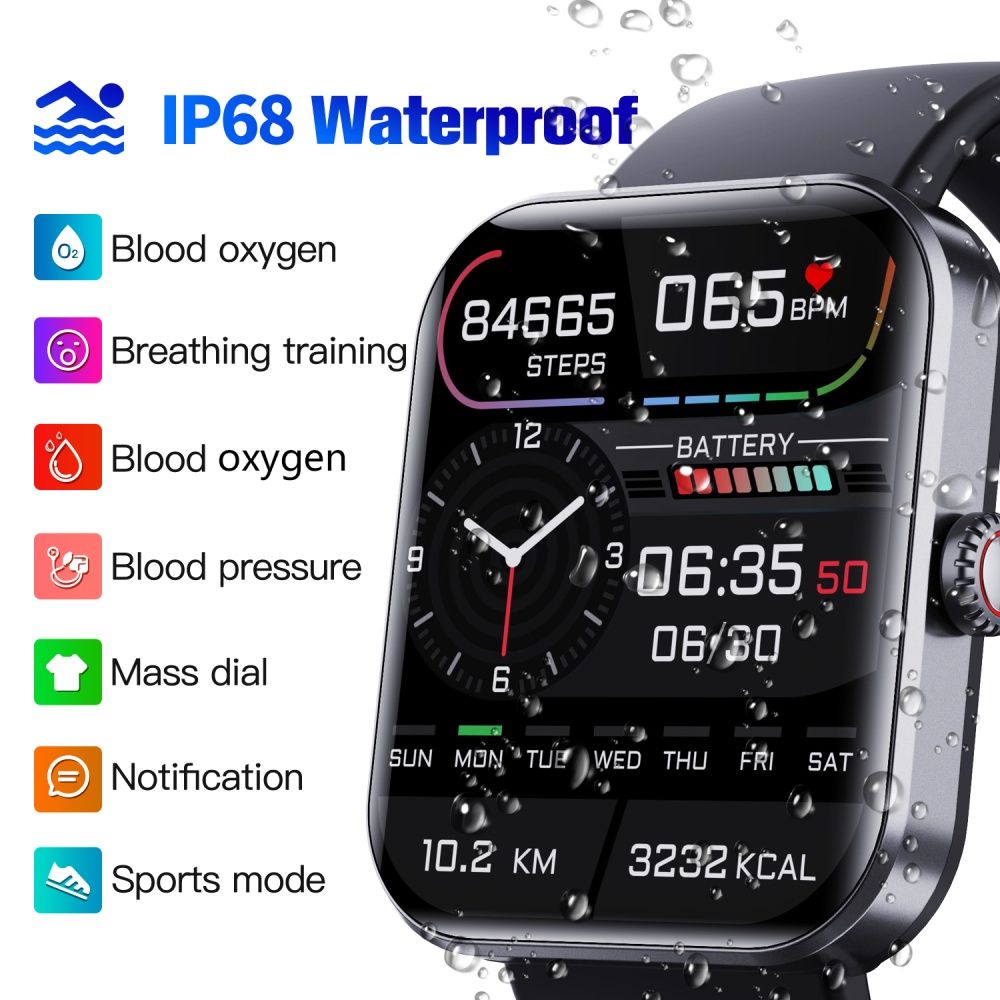 Smartwatches Men smart watch Steel Band Blood Glucose Sugar Oxygen Pressure Sports Watch Woman Smartwatch 1.91'' Screen Body Temperature Monitor Smart watch for woman couple watches for IOS Android