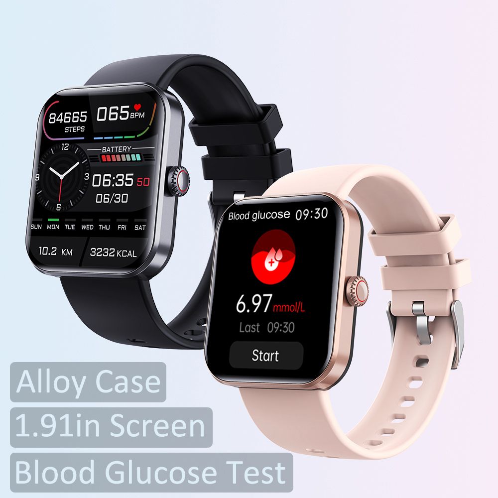 Smartwatches Men smart watch Steel Band Blood Glucose Sugar Oxygen Pressure Sports Watch Woman Smartwatch 1.91'' Screen Body Temperature Monitor Smart watch for woman couple watches for IOS Android