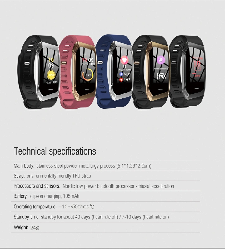 E18 Smart Bracelet Bluetooth Call Men Smart Watch Women Smartwatch Heart Rate Test Waterproof Sports Smart watch 0.96'' Curved screen touch Control Step Count Blood Pressure Monitor Couple Watches