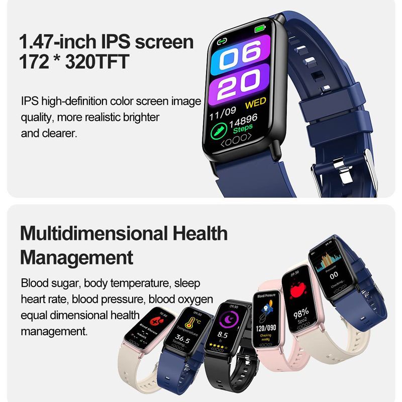 Smart Watch For Men Blood Glucose Sugar Oxygen Pressure Sports Watch TK72 Smart Band 1.47'' Screen Body Temperature Monitoring Bluetooth Call Smart watch for woman Digital Watch Wrist Watch Men Gift