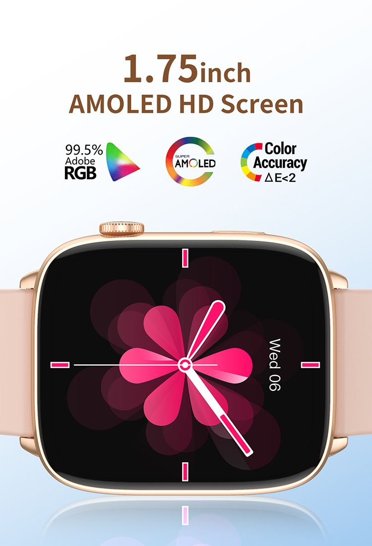 CY18 Women's Smart Watch AMOLED Screen Bluetooth Smart Watch Men Woman Health Monitor Sports Watch Blood Oxygen Heart Rate Monitor Fitness Sports Smart Watch Waterproof Women Gold Watch Men Smartwatch