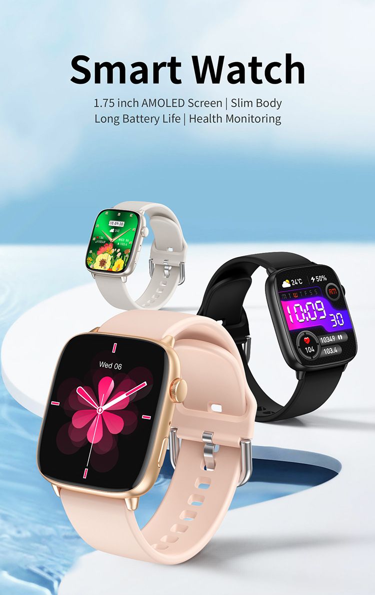 CY18 Women's Smart Watch AMOLED Screen Bluetooth Smart Watch Men Woman Health Monitor Sports Watch Blood Oxygen Heart Rate Monitor Fitness Sports Smart Watch Waterproof Women Gold Watch Men Smartwatch