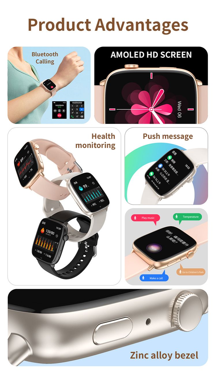 CY18 Women's Smart Watch AMOLED Screen Bluetooth Smart Watch Men Woman Health Monitor Sports Watch Blood Oxygen Heart Rate Monitor Fitness Sports Smart Watch Waterproof Women Gold Watch Men Smartwatch