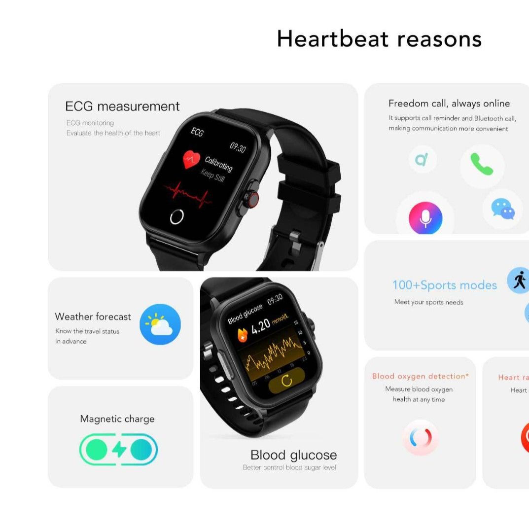 Bluetooth Smartwatch E02 ECG Monitor Blood Pressure Measurement Smartwatch Men heart rate 2.01'' full touch Waterproof Men Smart Watch Blood Sugar Test Woman Smart Watch Unisex Watch GPS Sports Watch