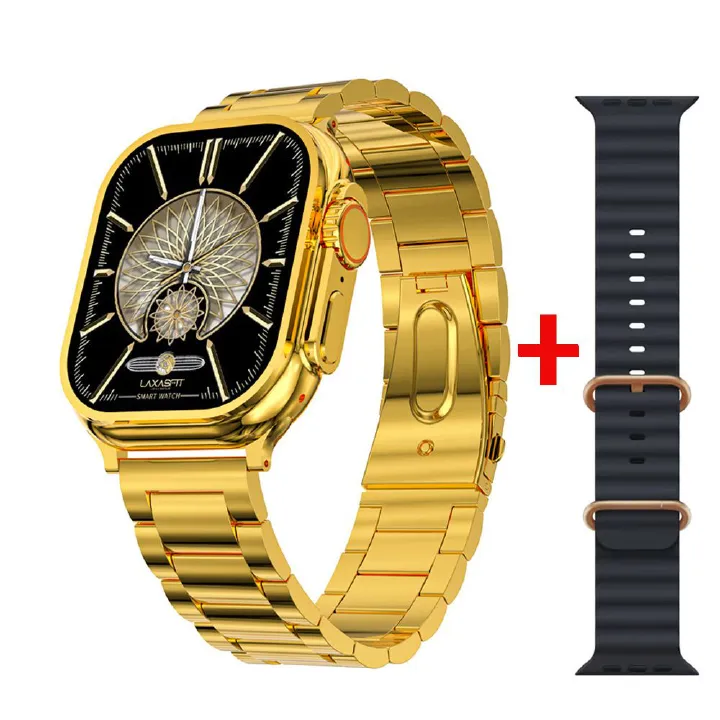 S9 Ultra Max Smart Watch Series 9 Ultra 24K Gold Smart Watch Men Women Stainless Steel NFC GPS Fitness Tracker Bluetooth Call Sports Waterproof Heart rate Monitor Men Smartwatch Sports Smart Watch