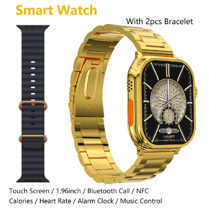 Men's Smart Watch Fashion Bluetooth Call Series 9 Ultra 24K Gold Ultra Smart Watch Men Steel Smart Bracelet NFC GPS Fitness Tracker Heart rate Monitor Waterproof Men Smartwatch Sports Smartwatch Men