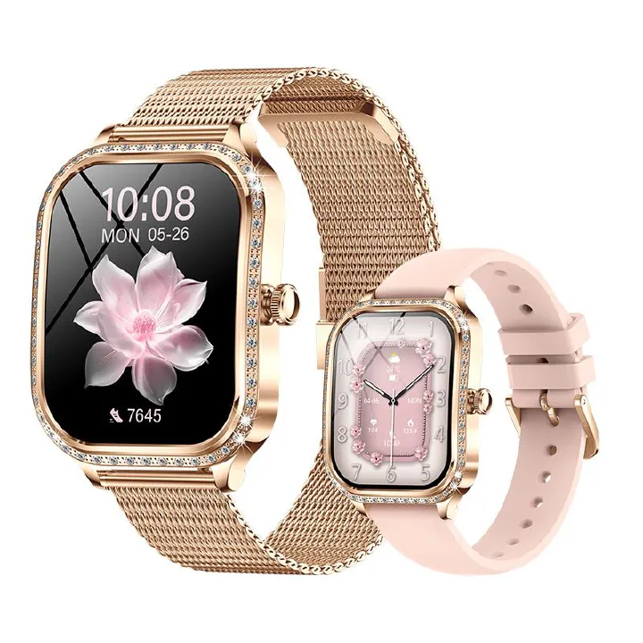 MK88 Women Smart Watch Diamonds Design Bluetooth call 1.75inch curved screen Heart Rate monitor waterproof watch Women Smartwatch Ladies Watch Sports Smart Watch For Women PU Leather Lady Smart Watch
