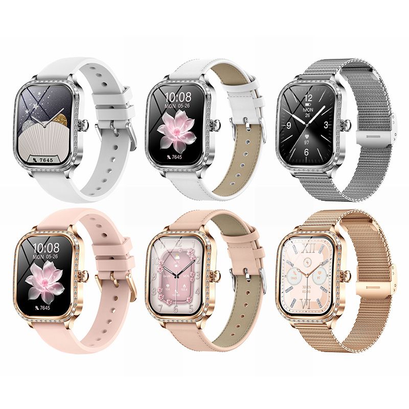 Women smart watch MK88 1.75-inch curved screen Bluetooth call Heart Rate monitor waterproof watch Women Smartwatch Ladies Watch Sports Smart Watch For Women PU Leather Lady Smart Watch With diamonds