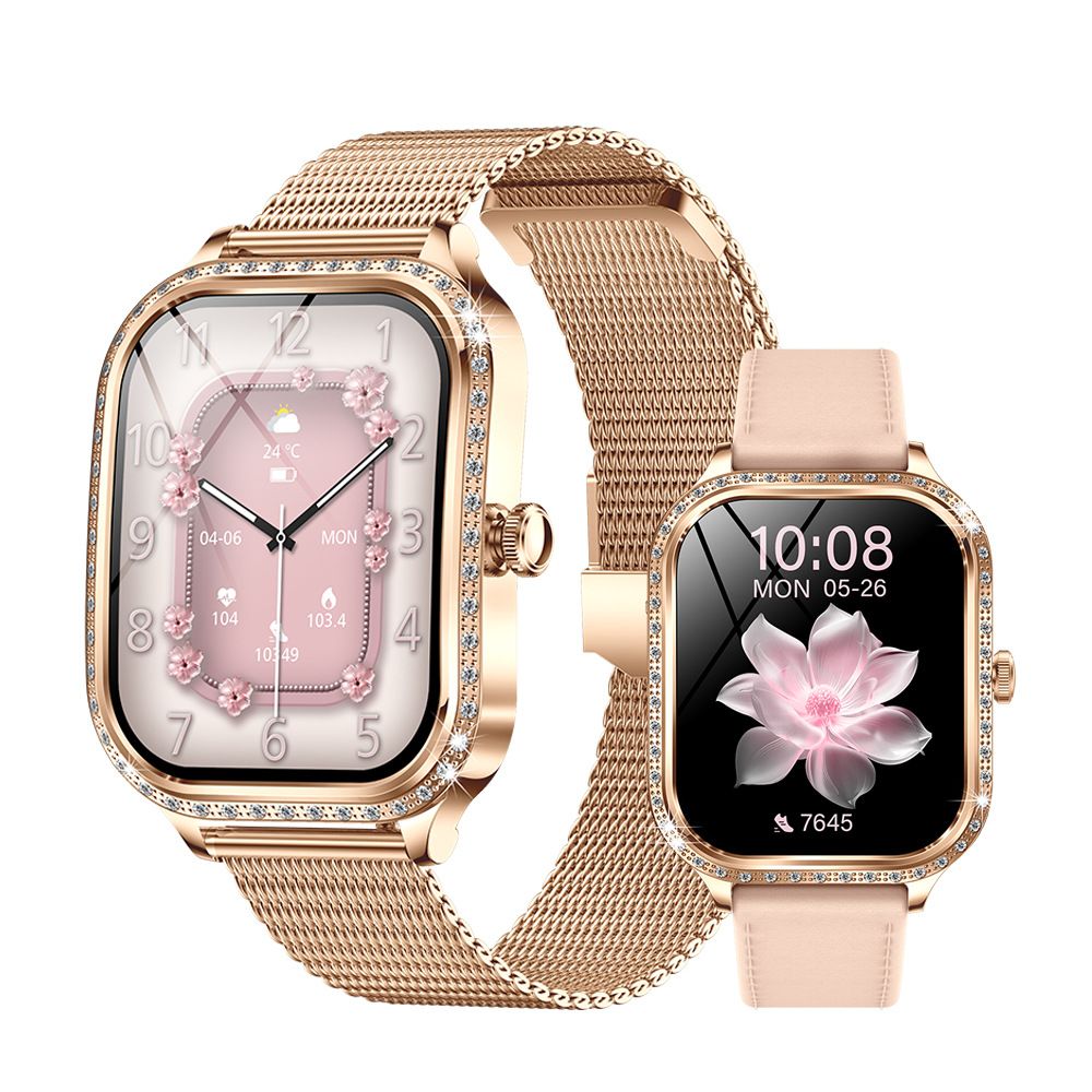 Women smart watch MK88 1.75-inch curved screen Bluetooth call Heart Rate monitor waterproof watch Women Smartwatch Ladies Watch Sports Smart Watch For Women PU Leather Lady Smart Watch With diamonds