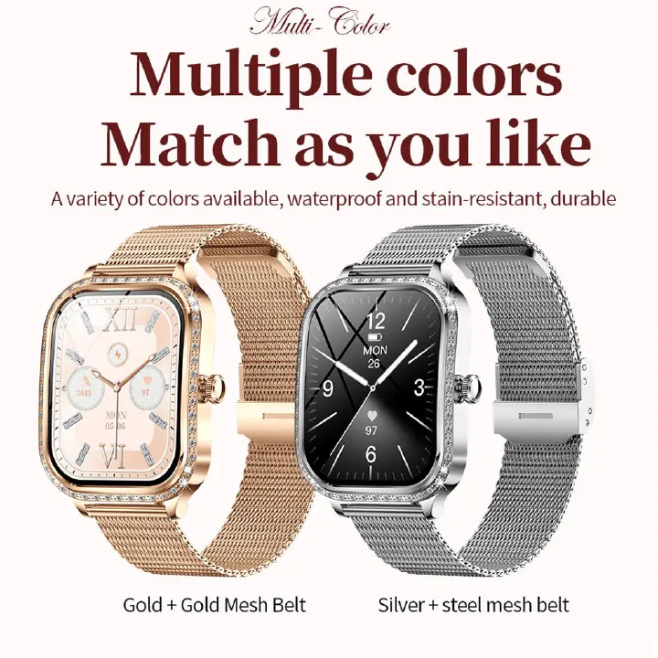 Women smart watch MK88 1.75-inch curved screen Bluetooth call Heart Rate monitor waterproof watch Women Smartwatch Ladies Watch Sports Smart Watch For Women PU Leather Lady Smart Watch With diamonds