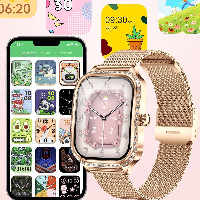 Women smart watch MK88 1.75-inch curved screen Bluetooth call Heart Rate monitor waterproof watch Women Smartwatch Ladies Watch Sports Smart Watch For Women PU Leather Lady Smart Watch With diamonds