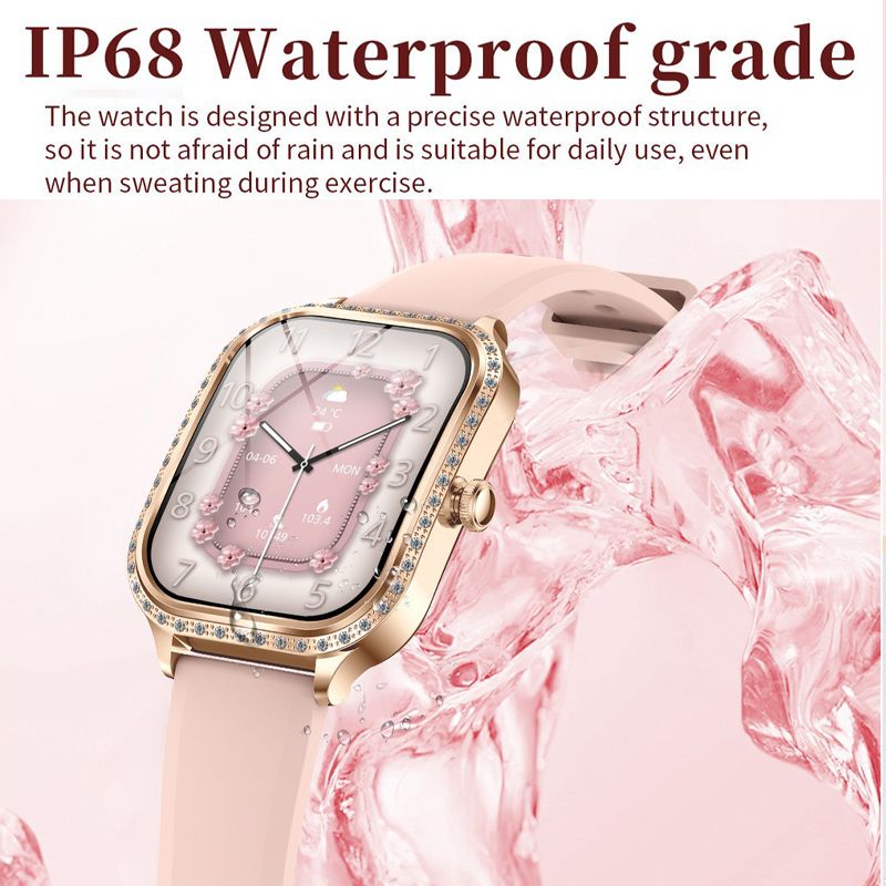 Women smart watch MK88 1.75-inch curved screen Bluetooth call Heart Rate monitor waterproof watch Women Smartwatch Ladies Watch Sports Smart Watch For Women PU Leather Lady Smart Watch With diamonds