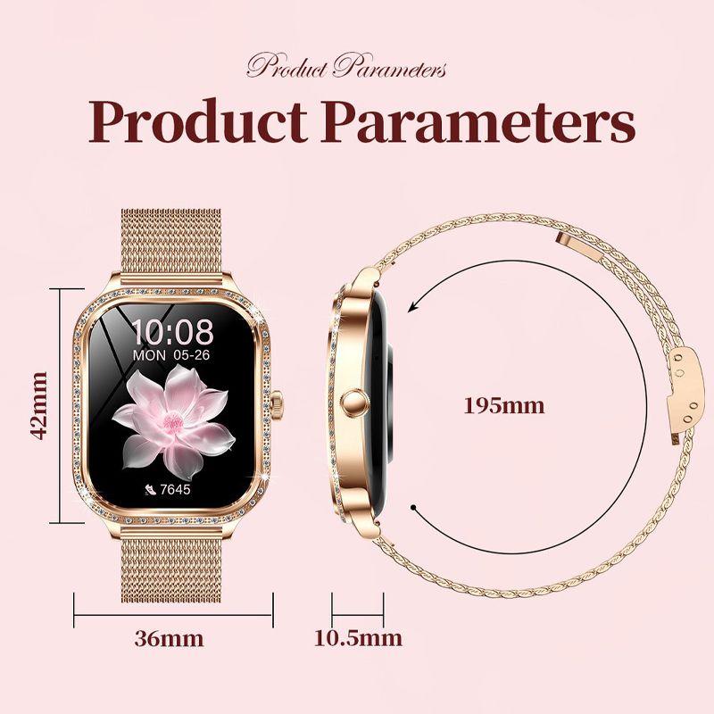 Women smart watch MK88 1.75-inch curved screen Bluetooth call Heart Rate monitor waterproof watch Women Smartwatch Ladies Watch Sports Smart Watch For Women PU Leather Lady Smart Watch With diamonds