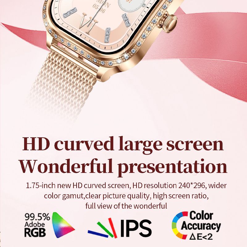 Women smart watch MK88 1.75-inch curved screen Bluetooth call Heart Rate monitor waterproof watch Women Smartwatch Ladies Watch Sports Smart Watch For Women PU Leather Lady Smart Watch With diamonds