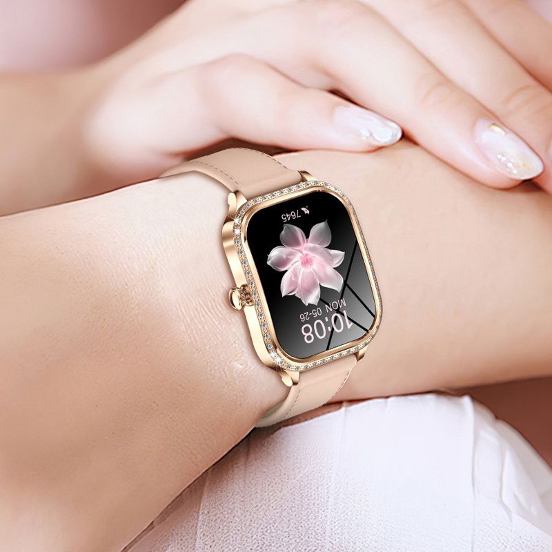 Women smart watch MK88 1.75-inch curved screen Bluetooth call Heart Rate monitor waterproof watch Women Smartwatch Ladies Watch Sports Smart Watch For Women PU Leather Lady Smart Watch With diamonds