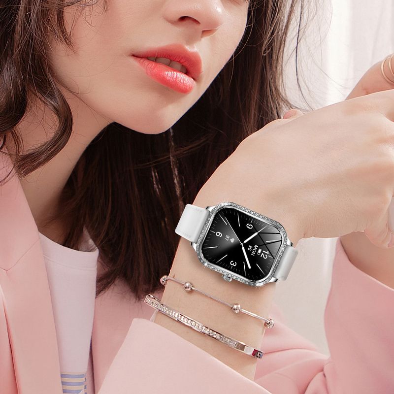 Women smart watch MK88 1.75-inch curved screen Bluetooth call Heart Rate monitor waterproof watch Women Smartwatch Ladies Watch Sports Smart Watch For Women PU Leather Lady Smart Watch With diamonds