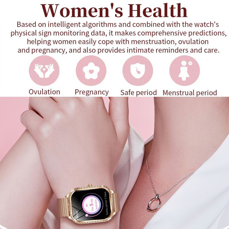 Women smart watch MK88 1.75-inch curved screen Bluetooth call Heart Rate monitor waterproof watch Women Smartwatch Ladies Watch Sports Smart Watch For Women PU Leather Lady Smart Watch With diamonds