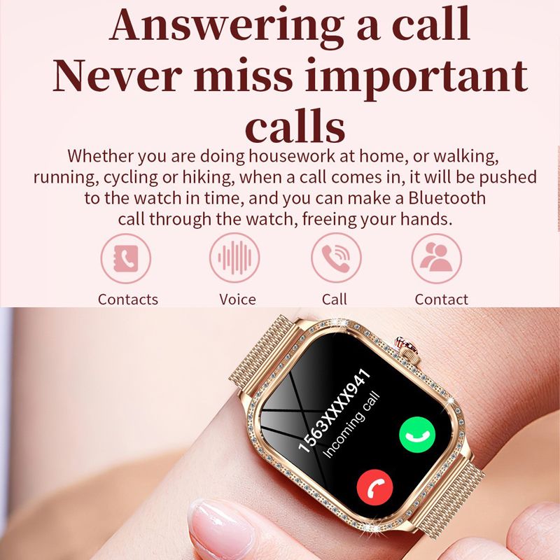 Women smart watch MK88 1.75-inch curved screen Bluetooth call Heart Rate monitor waterproof watch Women Smartwatch Ladies Watch Sports Smart Watch For Women PU Leather Lady Smart Watch With diamonds