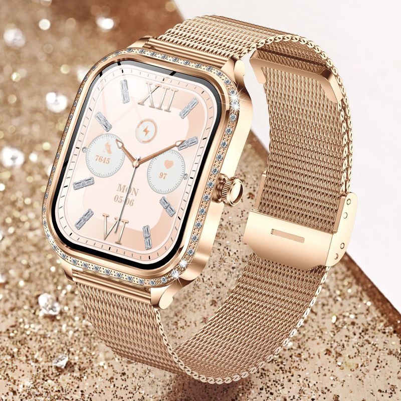 Women smart watch MK88 1.75-inch curved screen Bluetooth call Heart Rate monitor waterproof watch Women Smartwatch Ladies Watch Sports Smart Watch For Women PU Leather Lady Smart Watch With diamonds