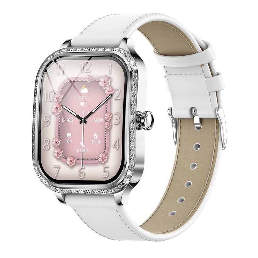 Women smart watch MK88 1.75-inch curved screen Bluetooth call Heart Rate monitor waterproof watch Women Smartwatch Ladies Watch Sports Smart Watch For Women PU Leather Lady Smart Watch With diamonds