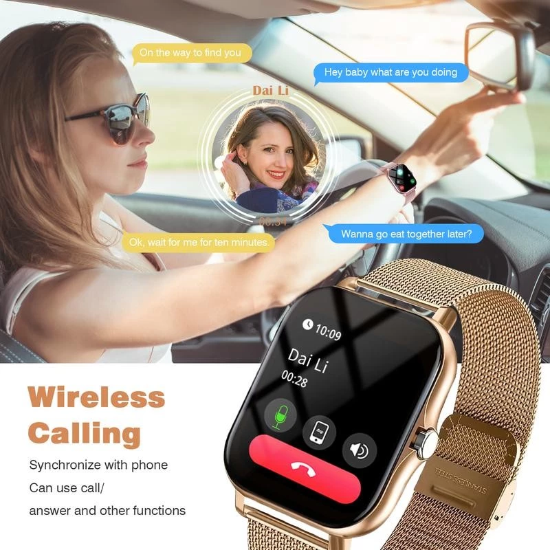 Smart Watch Men Women Waterproof Sports Fitness Bluetooth Call Big Touchscreen Stainless Steel Smartwatch Heart Rate Smart Bracelet Ladies Watch Couple Watch Kids Smartwatch Sports Smart Watch For Men