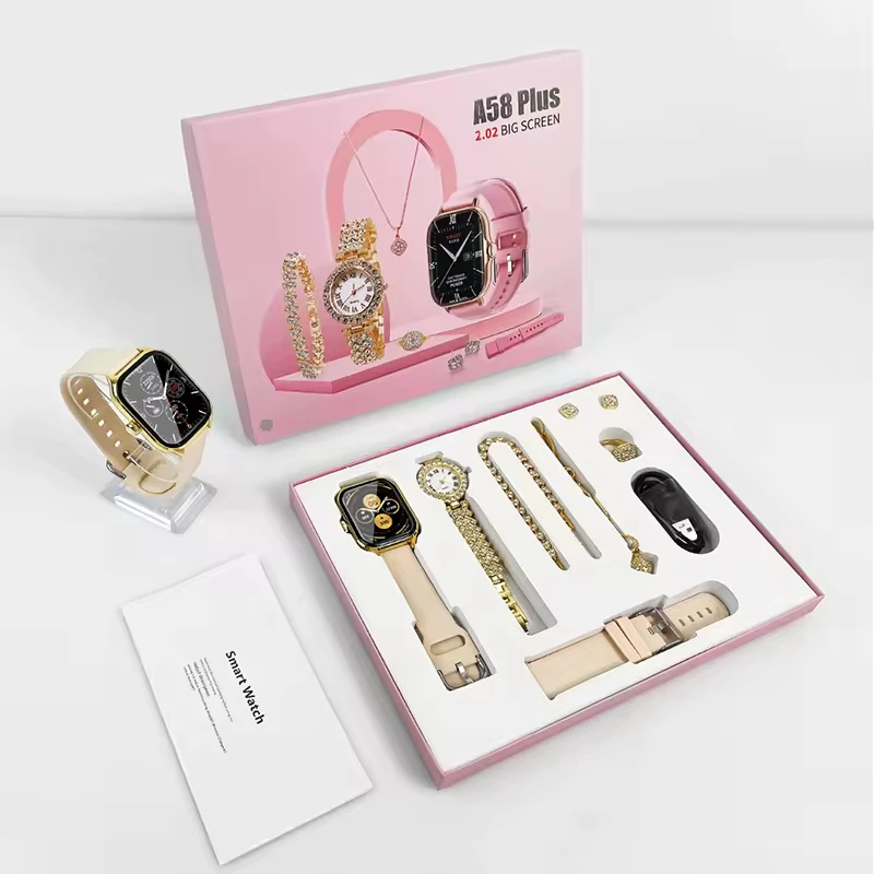A58 Plus smart watch women's watch Bluetooth call message reminds heart rate sports watch Luxury Lady Watch Fitness Waterproof Smart Watch For Woman gift box set GT4 6 IN 1 Girl Woman Smart Watch