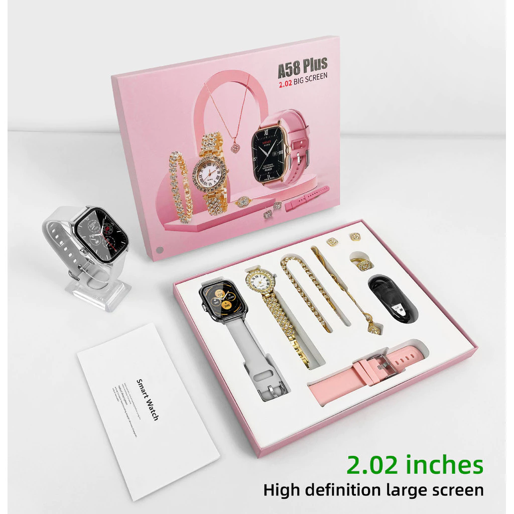 A58 Plus smart watch women's watch Bluetooth call message reminds heart rate sports watch Luxury Lady Watch Fitness Waterproof Smart Watch For Woman gift box set GT4 6 IN 1 Girl Woman Smart Watch