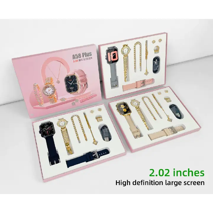 A58 Plus Woman Smart Watch Girls watch 6 IN 1 Health Monitoring Bluetooth Smart Watch For Women Quartz Watch Diamond Jewelry Gift Set For Android IOS Luxury Ladies Watch Lady Birthday Gift Set