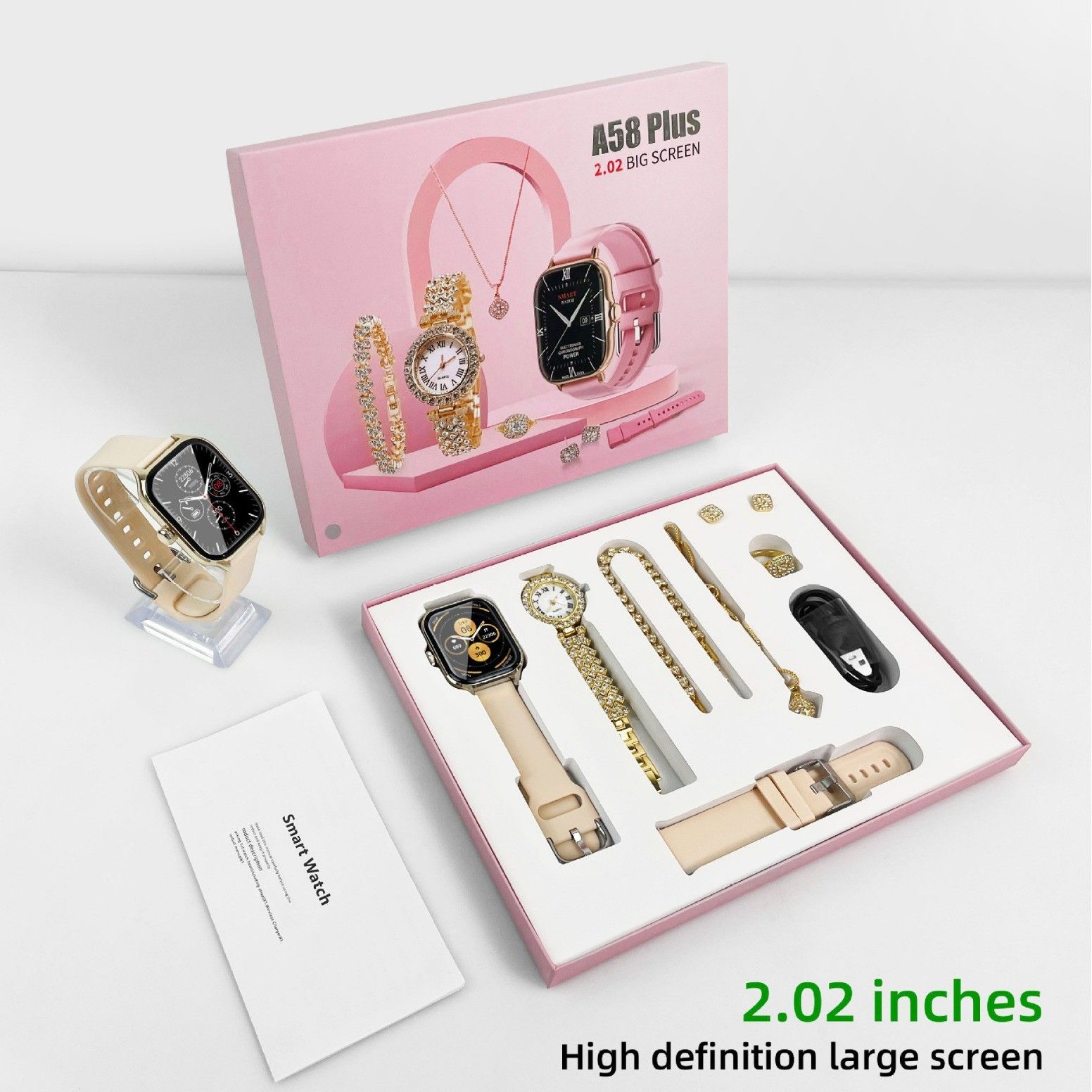 A58 Plus smart watch women's watch Bluetooth call message reminds heart rate sports watch Luxury Lady Watch Fitness Waterproof Smart Watch For Woman gift box set GT4 6 IN 1 Girl Woman Smart Watch