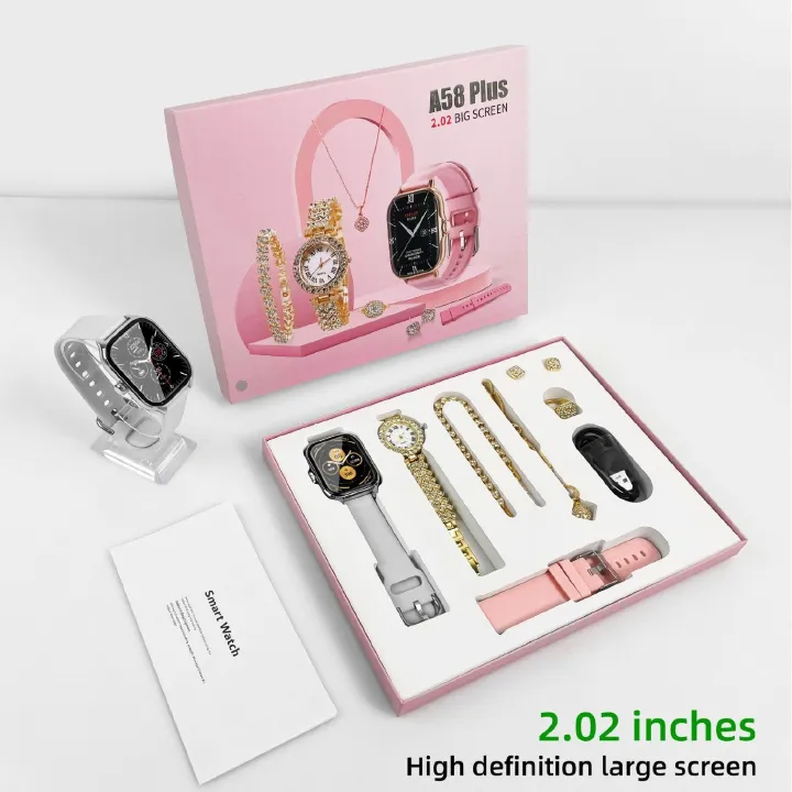 A58 Plus smart watch women's watch Bluetooth call message reminds heart rate sports watch Luxury Lady Watch Fitness Waterproof Smart Watch For Woman gift box set GT4 6 IN 1 Girl Woman Smart Watch