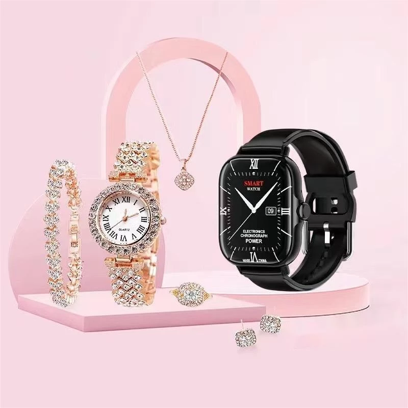 A58 Plus Ladies Smart Watch Gift Set 7-in-1 Bluetooth Smart Watch Heart Rate Monitoring sports watch Fashion Luxury Gold Watch Women Watch Lady Watch Jewelry Suits Valentine's Day Gift For Girl Woman