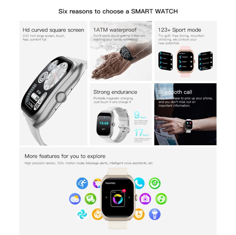 Z172 Curved Screen Smart Watch 2.01 inch Touch screen Bluetooth Call Waterproof Outdoor Sports Watch Men's Smart Watch Women's Smartwatch Long Battery Life Sports Smart Bracelet Smartwatch For Men
