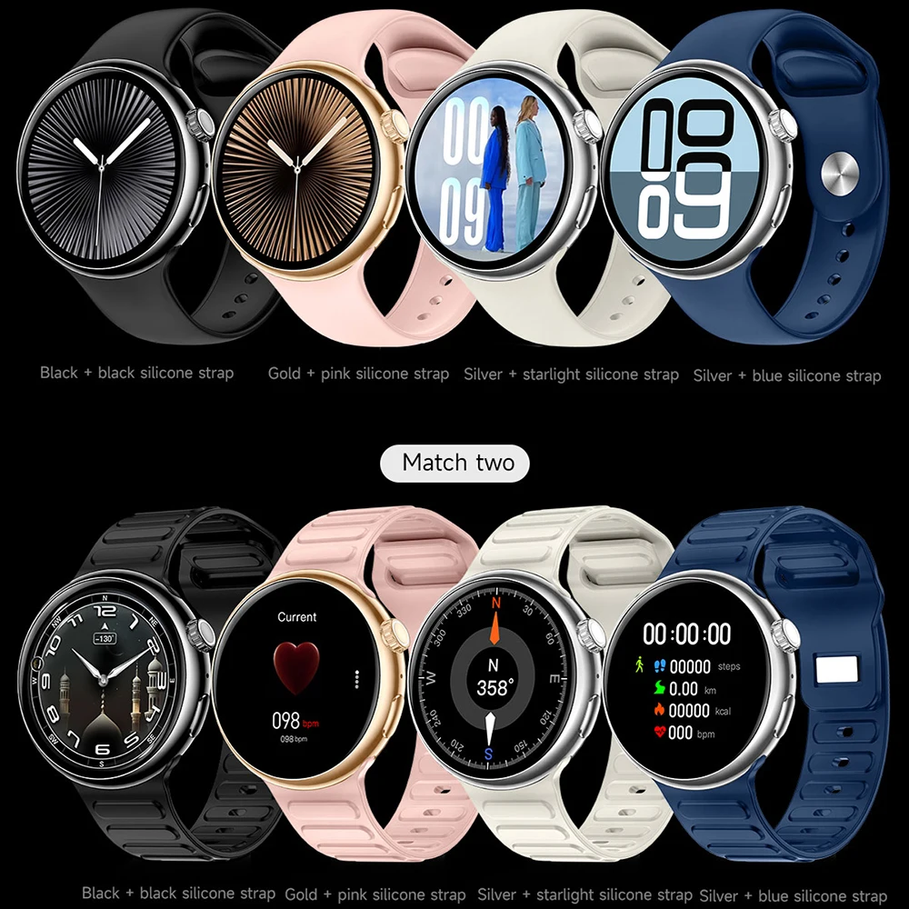 For HUAWEI Outdoor GPS Smart Watch Men Round HD AMOLED Screen Gesture touch Compass Bluetooth Call Heart rate Waterproof Sport Smart Watch Men's Smart Watch Women Smart watch with 2 straps Gift Set