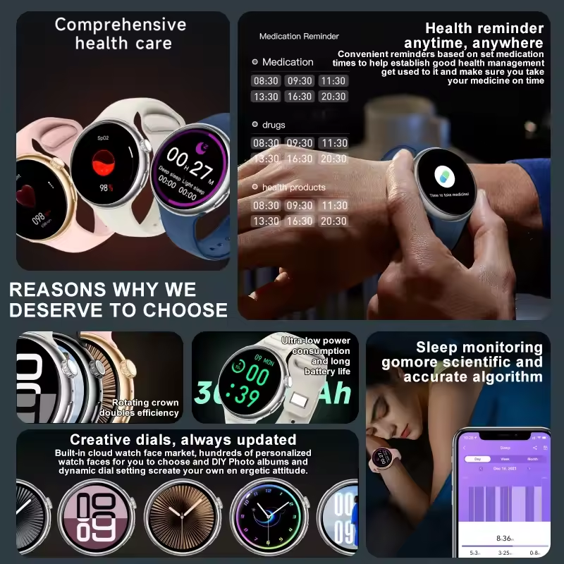 For HUAWEI Outdoor GPS Smart Watch Men Round HD AMOLED Screen Gesture touch Compass Bluetooth Call Heart rate Waterproof Sport Smart Watch Men's Smart Watch Women Smart watch with 2 straps Gift Set