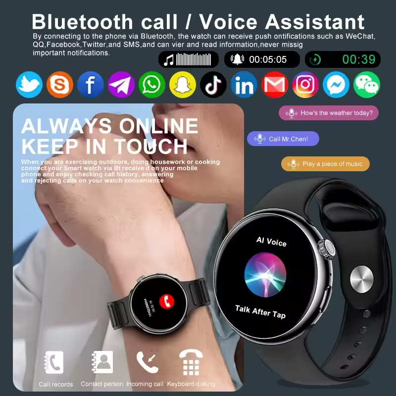 For HUAWEI Outdoor GPS Smart Watch Men Round HD AMOLED Screen Gesture touch Compass Bluetooth Call Heart rate Waterproof Sport Smart Watch Men's Smart Watch Women Smart watch with 2 straps Gift Set