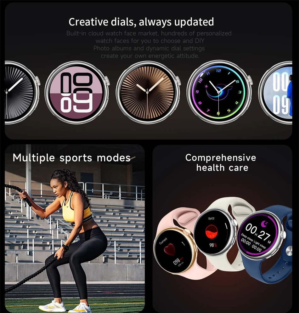 For HUAWEI Outdoor GPS Smart Watch Men Round HD AMOLED Screen Gesture touch Compass Bluetooth Call Heart rate Waterproof Sport Smart Watch Men's Smart Watch Women Smart watch with 2 straps Gift Set