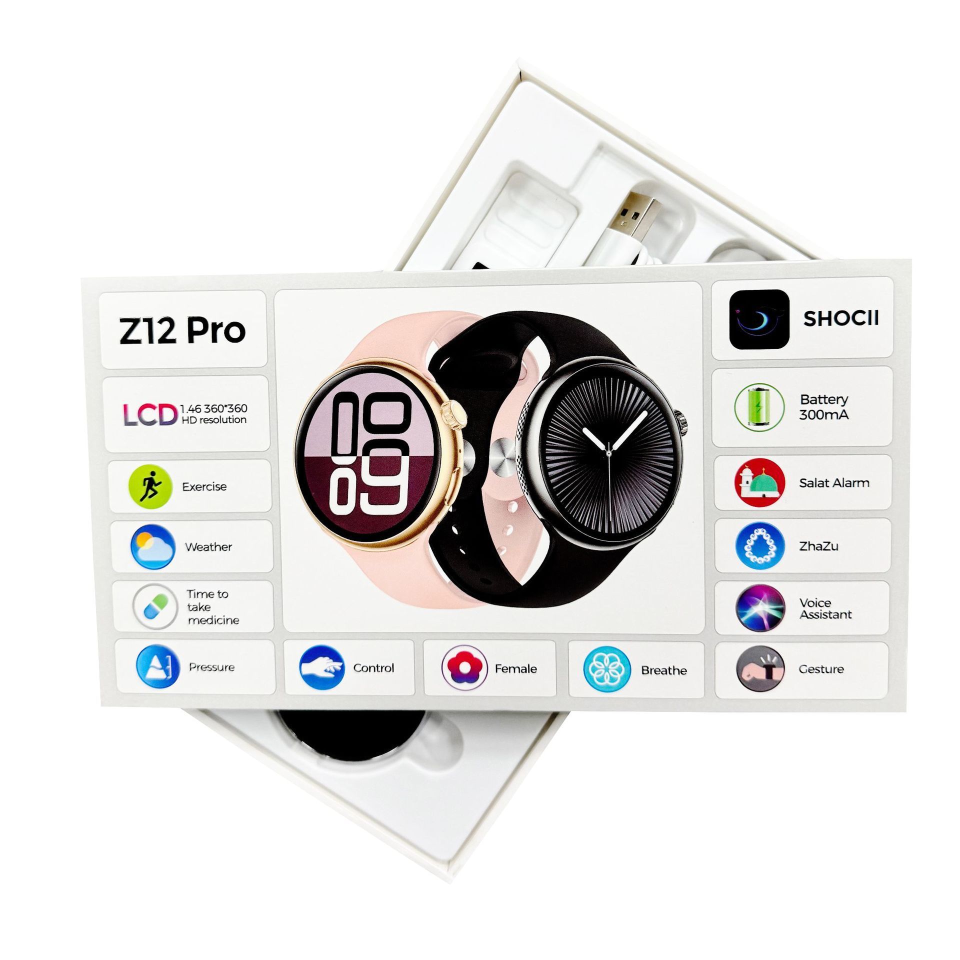 For HUAWEI Outdoor GPS Smart Watch Men Round HD AMOLED Screen Gesture touch Compass Bluetooth Call Heart rate Waterproof Sport Smart Watch Men's Smart Watch Women Smart watch with 2 straps Gift Set