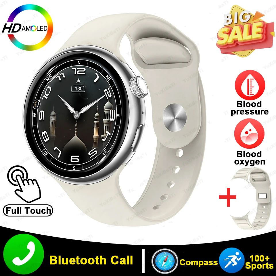 For HUAWEI Outdoor GPS Smart Watch Men Round HD AMOLED Screen Gesture touch Compass Bluetooth Call Heart rate Waterproof Sport Smart Watch Men's Smart Watch Women Smart watch with 2 straps Gift Set