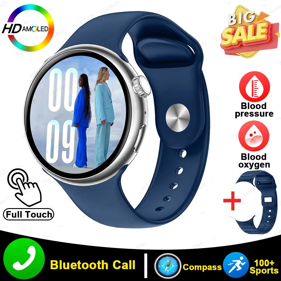 For HUAWEI Outdoor GPS Smart Watch Men Round HD AMOLED Screen Gesture touch Compass Bluetooth Call Heart rate Waterproof Sport Smart Watch Men's Smart Watch Women Smart watch with 2 straps Gift Set