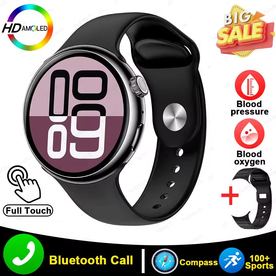 For HUAWEI Outdoor GPS Smart Watch Men Round HD AMOLED Screen Gesture touch Compass Bluetooth Call Heart rate Waterproof Sport Smart Watch Men's Smart Watch Women Smart watch with 2 straps Gift Set