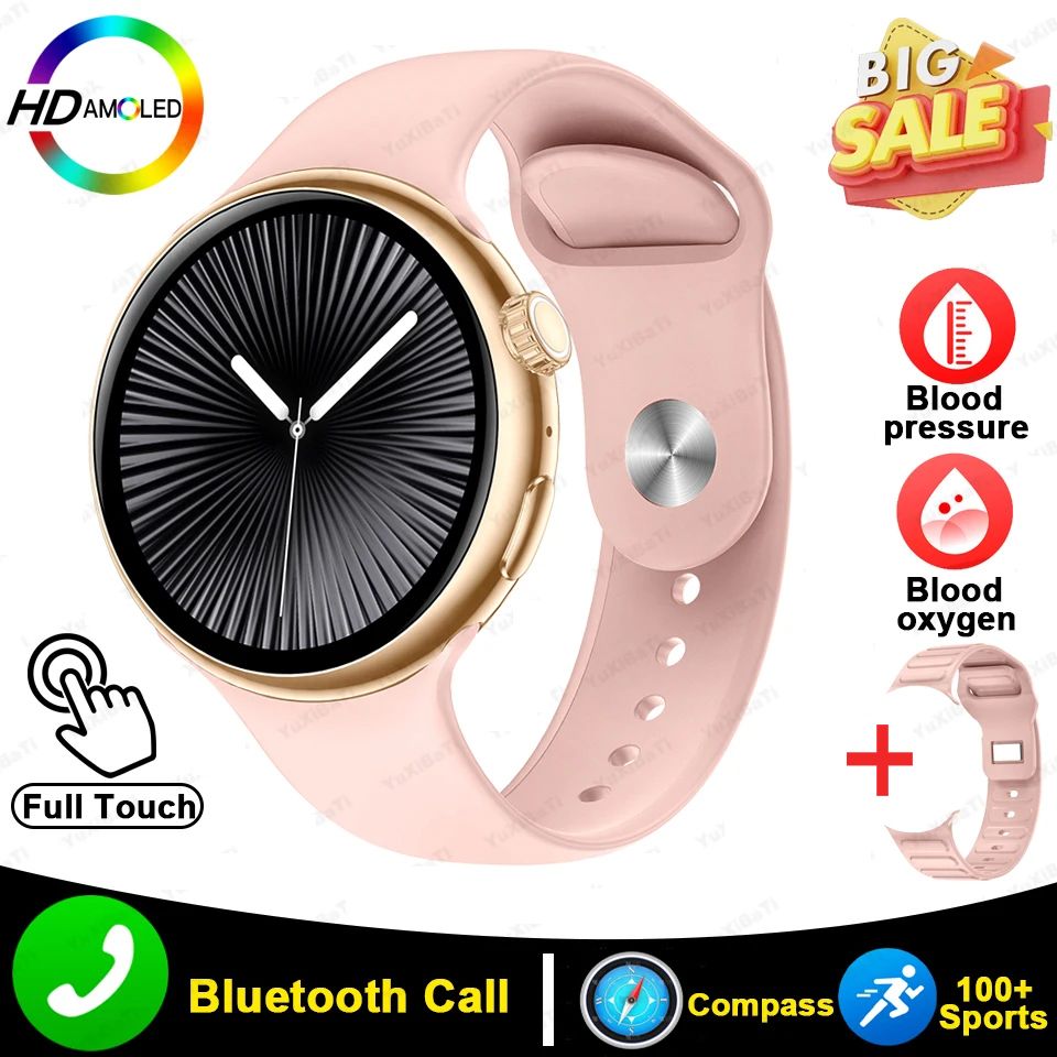 For HUAWEI Outdoor GPS Smart Watch Men Round HD AMOLED Screen Gesture touch Compass Bluetooth Call Heart rate Waterproof Sport Smart Watch Men's Smart Watch Women Smart watch with 2 straps Gift Set