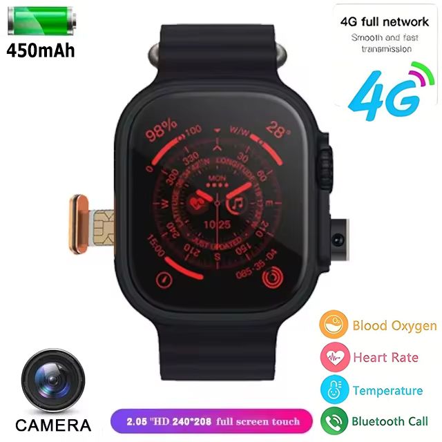 2025 New 4G Network Smart Watch With Sim Card Slot GPS Google Play IP67 Waterproof Android IOS Camera SIM Card ECG Smartwatch For Men Women Sports Smart Watch Kids Smart Watch Woman Smartwatch