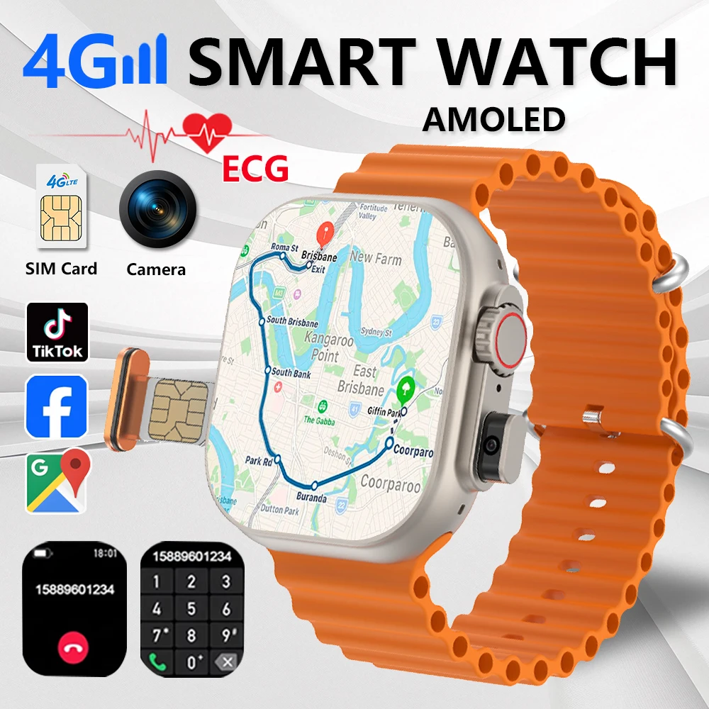 2025 New 4G Network Smart Watch With Sim Card Slot GPS Google Play IP67 Waterproof Android IOS Camera SIM Card ECG Smartwatch For Men Women Sports Smart Watch Kids Smart Watch Woman Smartwatch