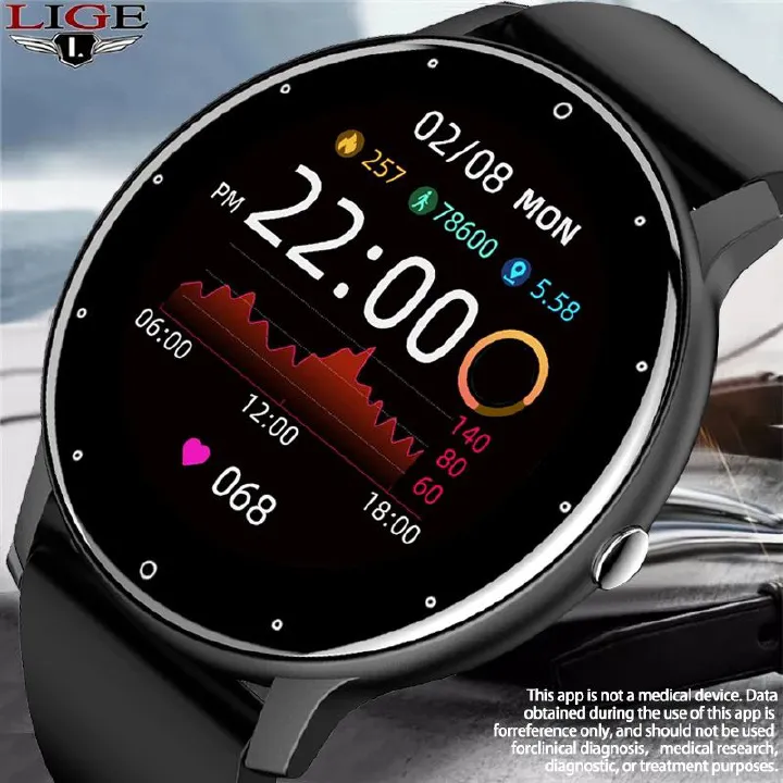 LIGE Smart Watches Men/Women Round Full Touch Screen Sport Fitness Smart Watch IP67 Waterproof Bluetooth Call Heart Rate Monitor ZL02D ZL02C Android IOS smartwatch For Men Sports Smartwatch For Women