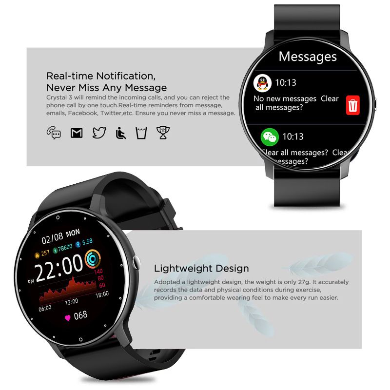 LIGE Women Smart Watch Men Women Fitness Sports Smartwatch Steel TPU Strap Round Touch Control Men's Smart Watch IP67 Waterproof smartwatch Bluetooth Call Heart Rate Monitor Android IOS Ladies Watch