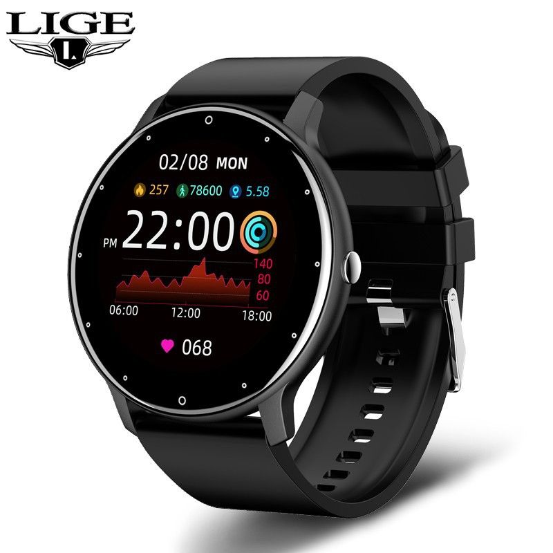 LIGE Women Smart Watch Men Women Fitness Sports Smartwatch Steel TPU Strap Round Touch Control Men's Smart Watch IP67 Waterproof smartwatch Bluetooth Call Heart Rate Monitor Android IOS Ladies Watch