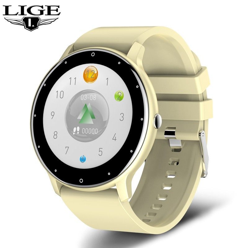 LIGE Women Smart Watch Men Women Fitness Sports Smartwatch Steel TPU Strap Round Touch Control Men's Smart Watch IP67 Waterproof smartwatch Bluetooth Call Heart Rate Monitor Android IOS Ladies Watch