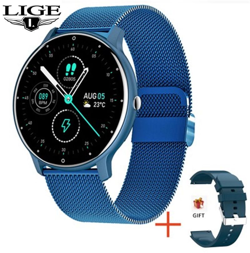 LIGE Women Smart Watch Men Women Fitness Sports Smartwatch Steel TPU Strap Round Touch Control Men's Smart Watch IP67 Waterproof smartwatch Bluetooth Call Heart Rate Monitor Android IOS Ladies Watch