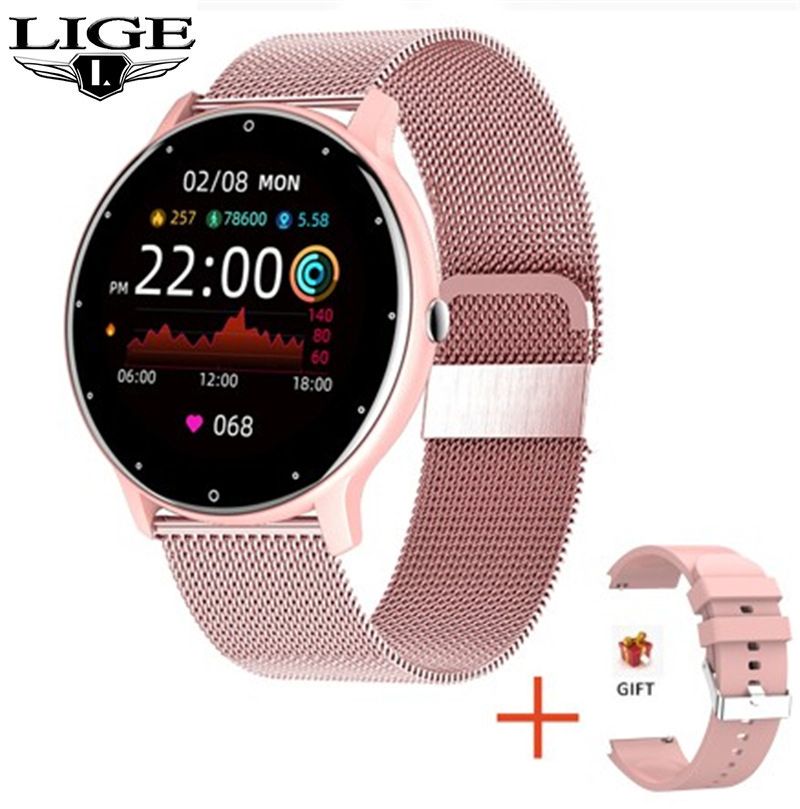 LIGE Women Smart Watch Men Women Fitness Sports Smartwatch Steel TPU Strap Round Touch Control Men's Smart Watch IP67 Waterproof smartwatch Bluetooth Call Heart Rate Monitor Android IOS Ladies Watch