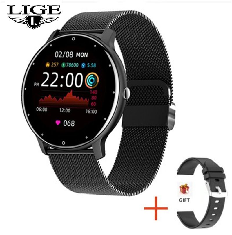 LIGE Women Smart Watch Men Women Fitness Sports Smartwatch Steel TPU Strap Round Touch Control Men's Smart Watch IP67 Waterproof smartwatch Bluetooth Call Heart Rate Monitor Android IOS Ladies Watch